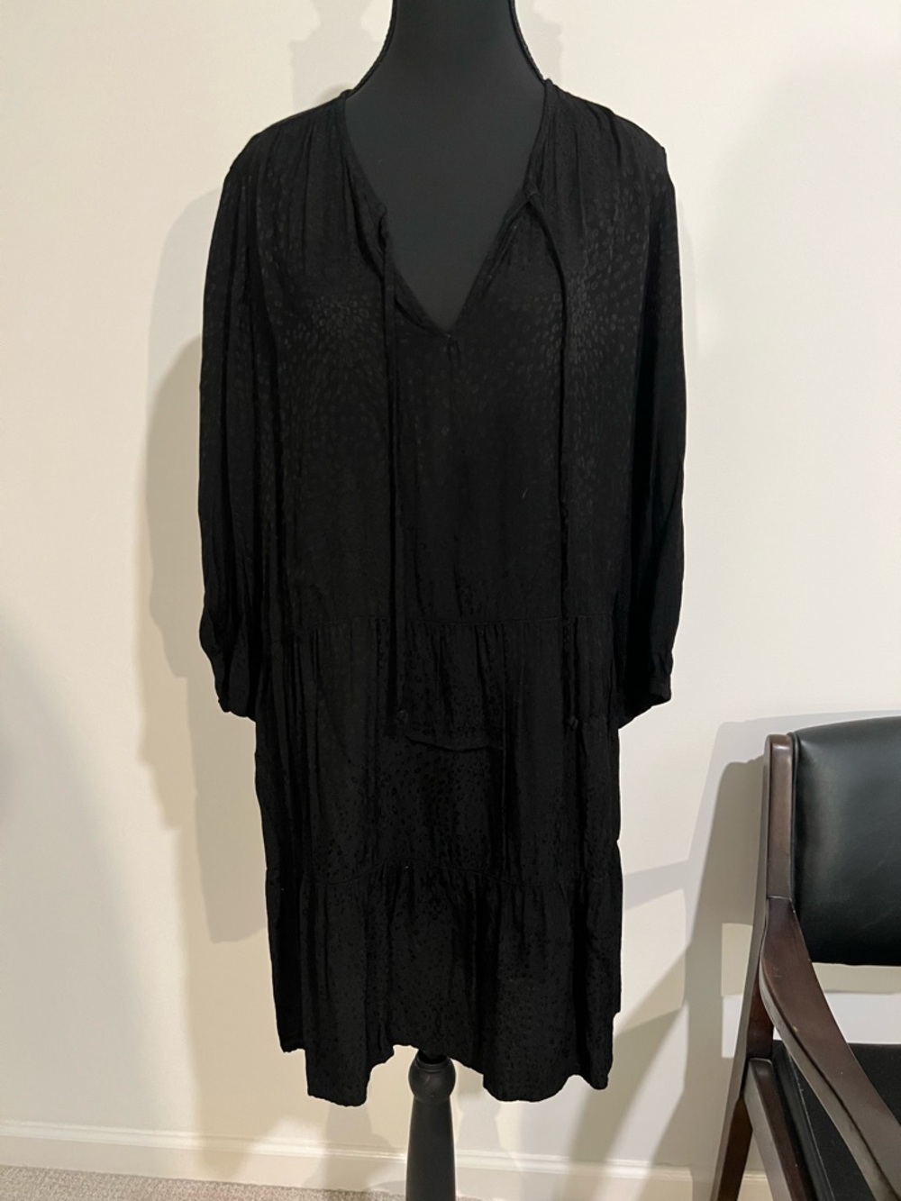 Liza dress from Nation LTD - split neck and leopard animal print texture